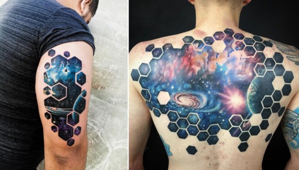 tatuagens Universo com hexagonos