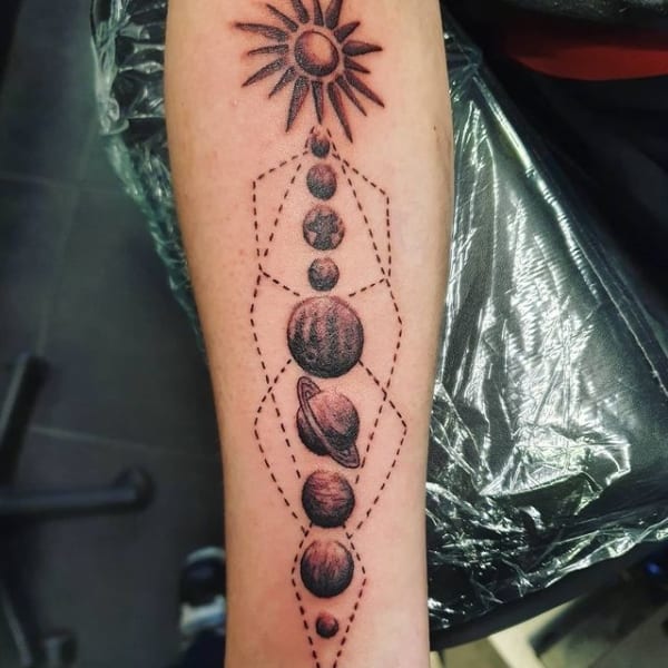 tatuagem sombreada do sistema solar