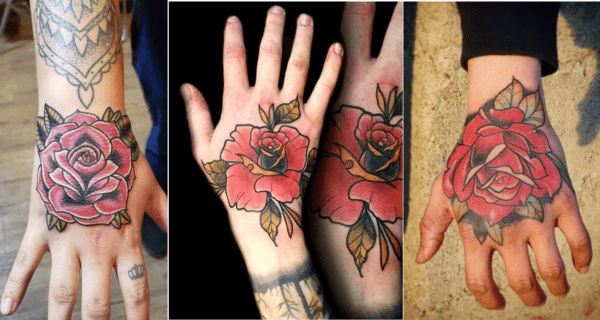 ideias de Tatuagem de rosa na mao