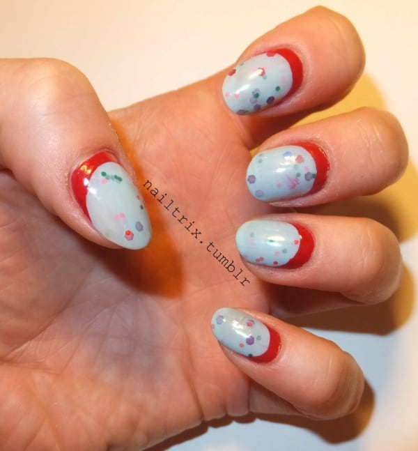 14 nail art com francesinha invertida vermelha
