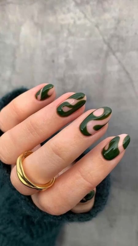 19 nail art verde em unha oval