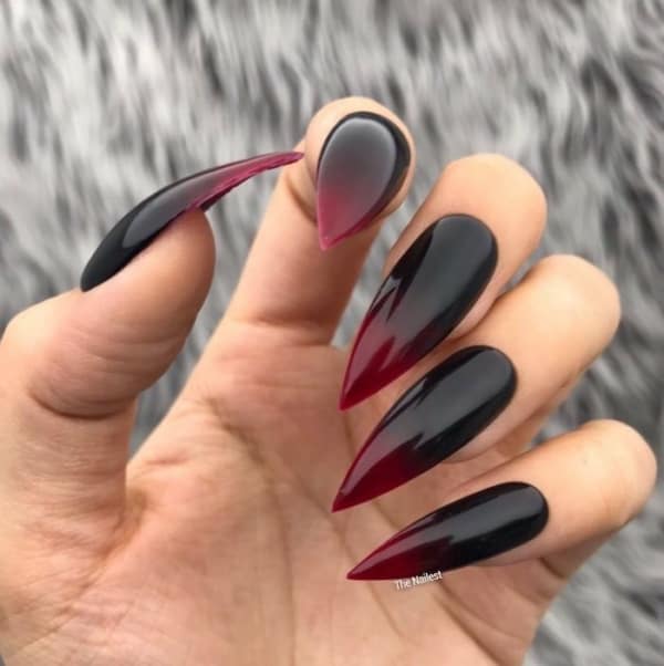 nude ombre nails long stiletto nails with gradient black to red nail polish