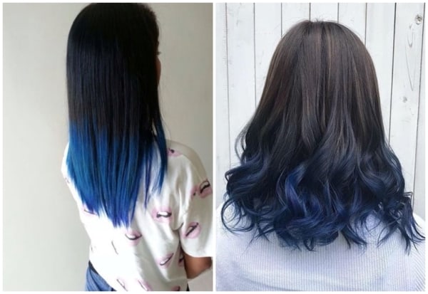 8 cabelos com pontas em azul escuro