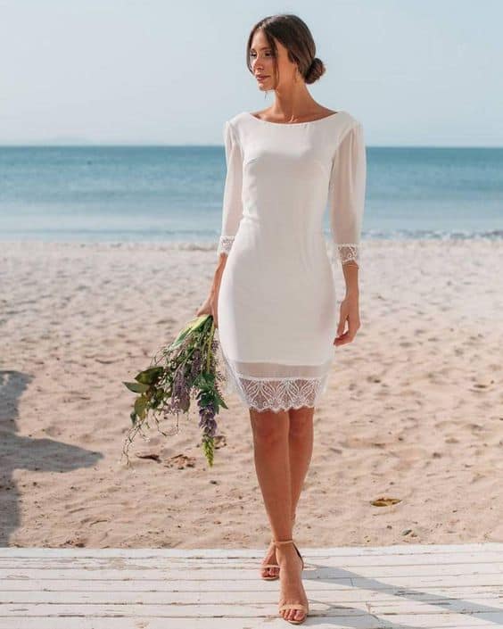 60 vestido de noiva curto e simples para casamento na praia Pajaris