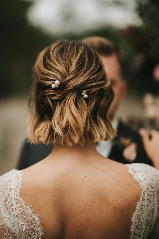 4 penteado simples para noiva de cabelo curto Wedding Forward