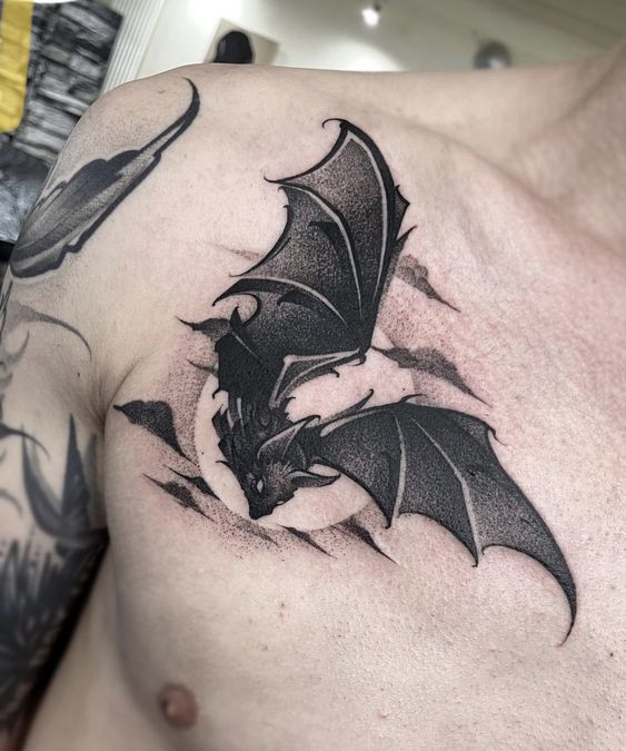tatuagem de morcego peito