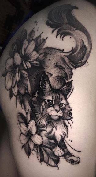 tatuagem Blackwork de gato
