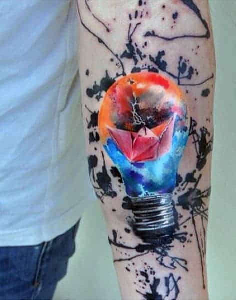 tatuagem abstrata lampada colorida