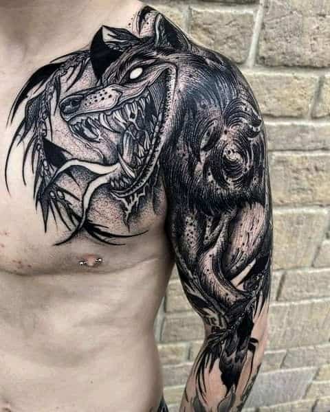tatuagem dark lobo no braco