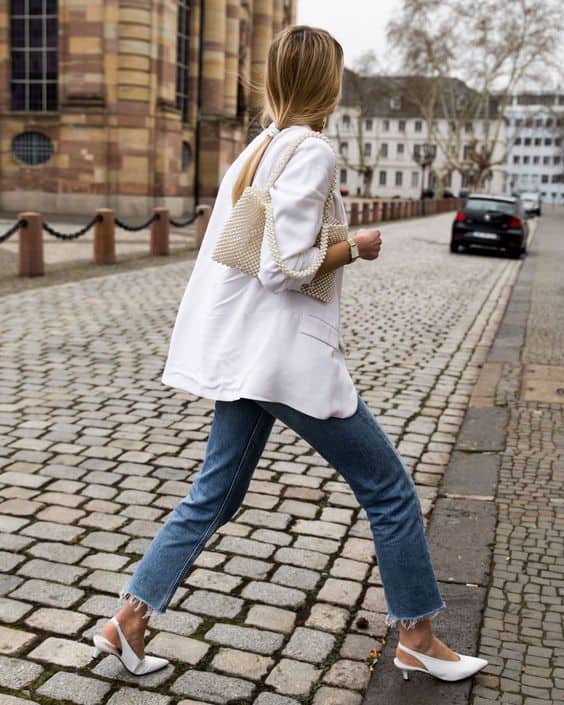 15 look com jeans e slingback branco Pinterest