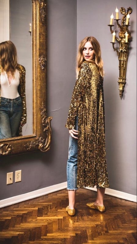 21 look com jeans e kimono de paete dourado Pinterest