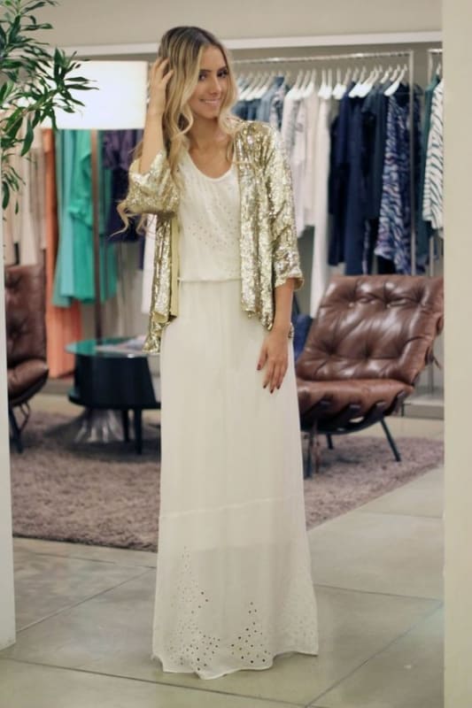 24 look branco com kimono de paete dourado Pinterest