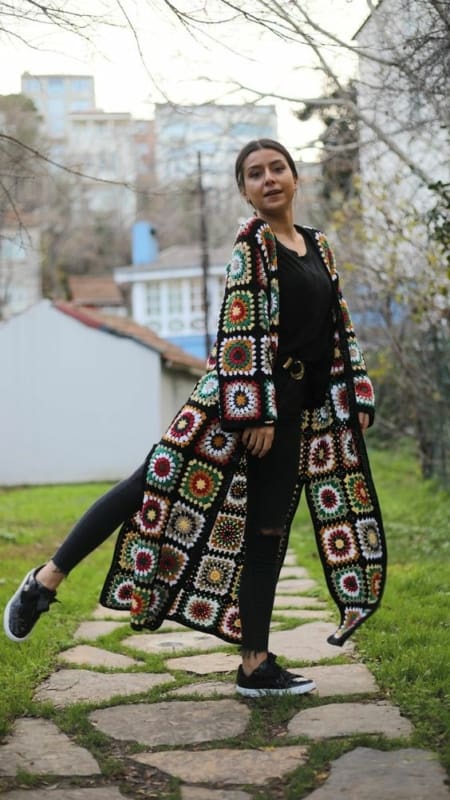 11 look com kimono colorido de croche square Pinterest