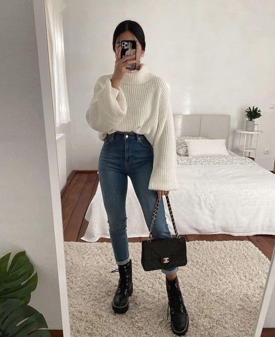 14 look com calca e blusa branca de trico Pinterest