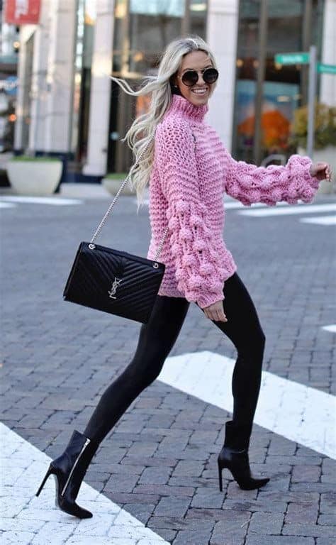 18 look com blusa de trico rosa claro Pinterest