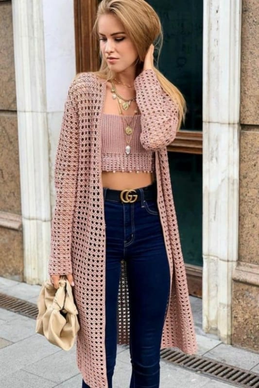 18 look com calca jeans e kimono de croche Pinterest
