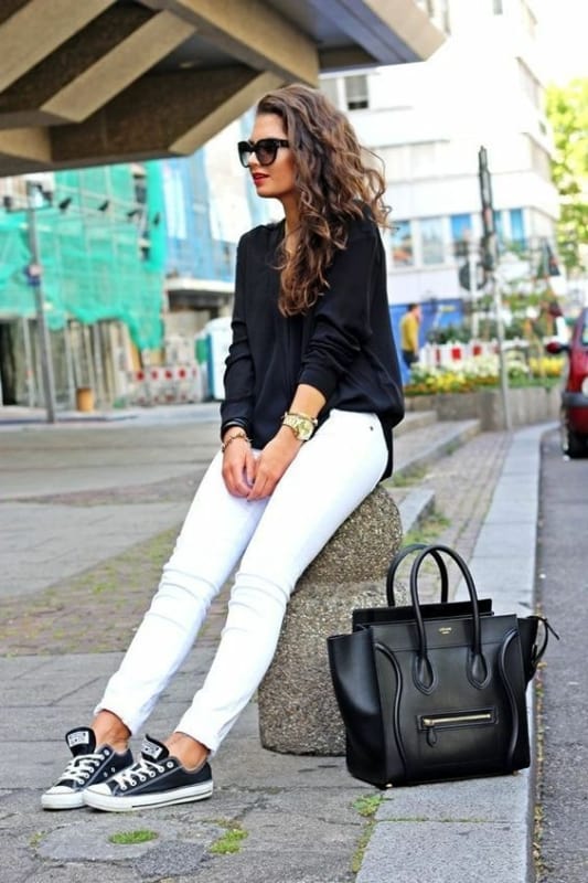 3 look com calca branca e blusa preta de trico Pinterest