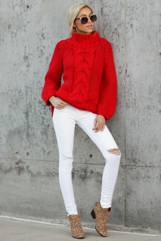 37 look com calca branca e trico vermelho Pinterest