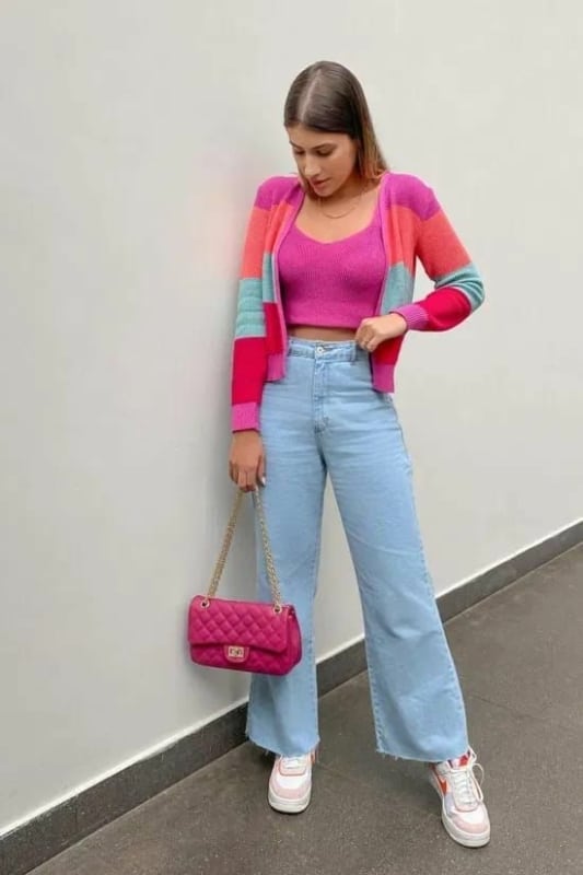 37 look com jeans e cropped de trico pink Pinterest