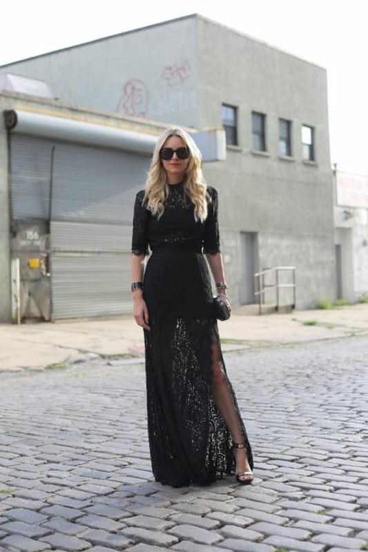 55 look festa com vestido preto longo de renda Pinterest