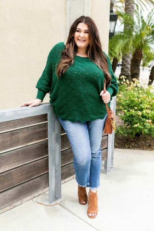 62 look plus size com blusa verde de trico Pinterest
