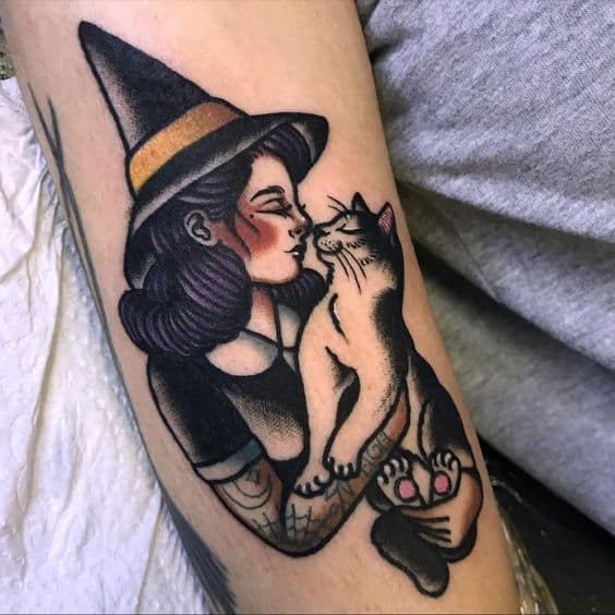 10 tatuagem de bruxa e gato Pinterest