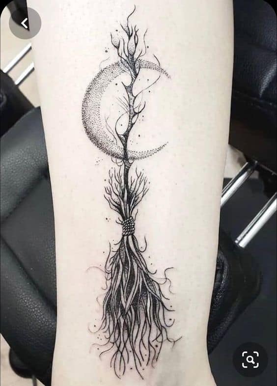 12 tatuagem de vassoura de bruxa e lua Pinterest