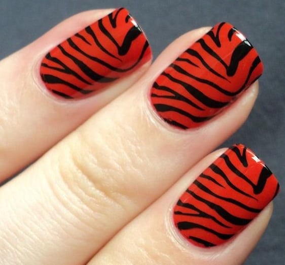 19 nail art de zebra vermelha Pinterest