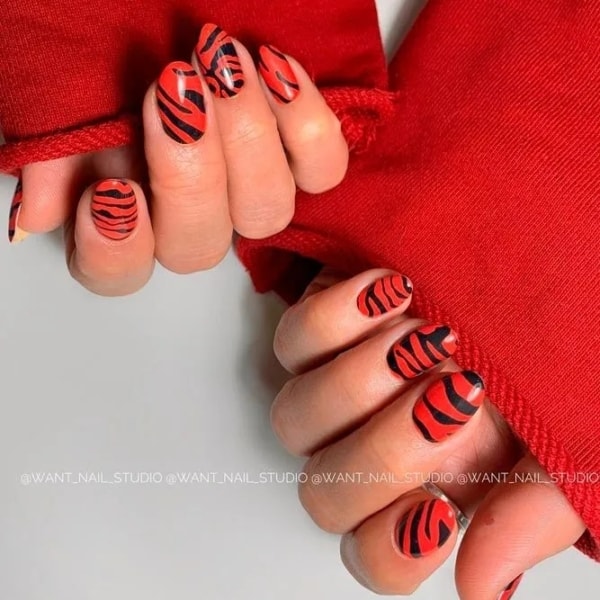 23 unha de zebra vermelha e preta @want nail studio