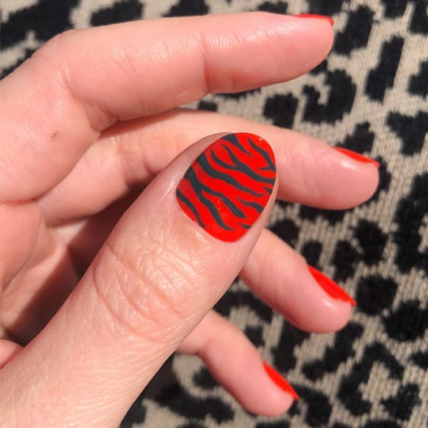 24 unhas com nail art de zebra vermelha Daily Vanity
