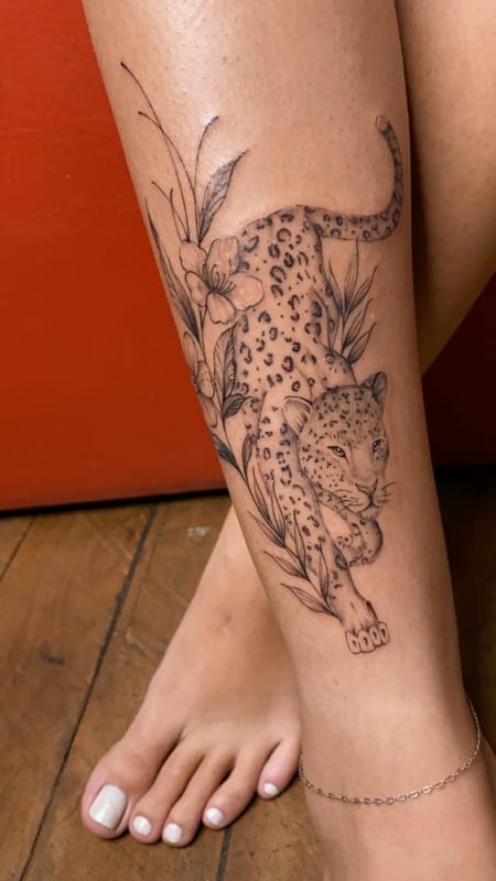 5 tatuagem feminina na perna onca pintada Pinterest