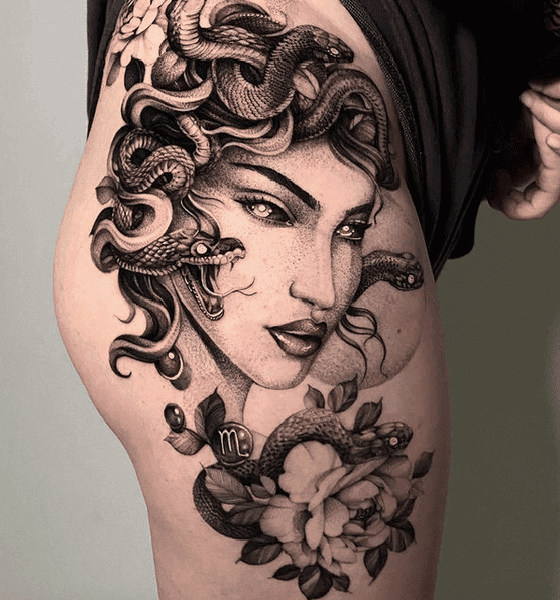 52 tatuagem grande de medusa com flores Trending Tattoo