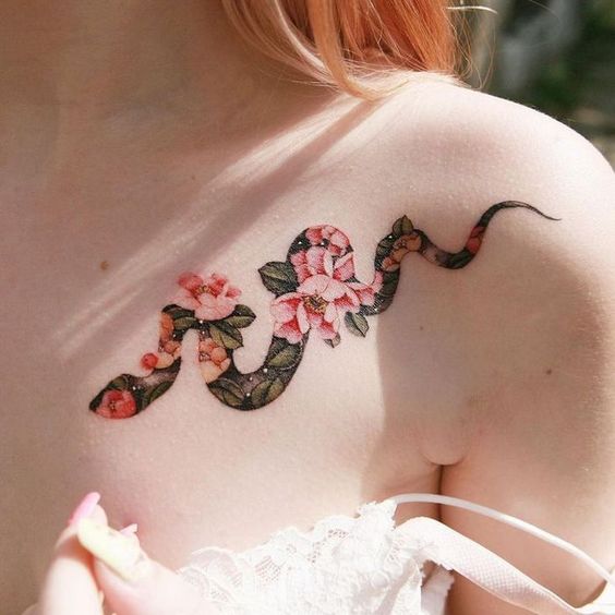 58 tattoo de cobra com flores Pinterest