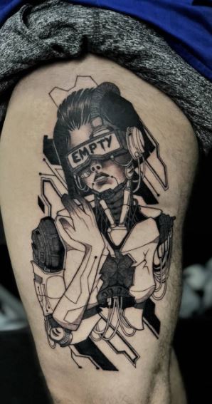 tatuagem cyberpunk androide