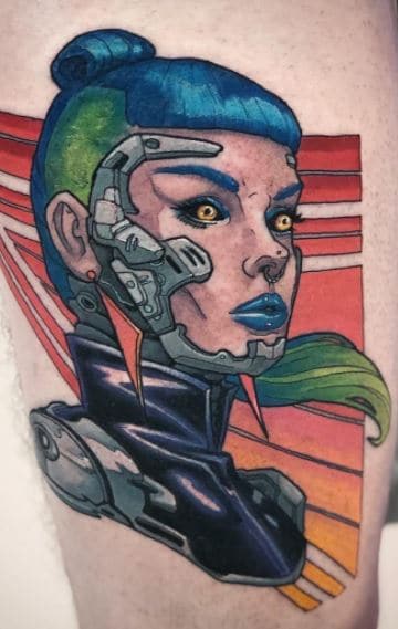 tatuagem cyberpunk colorida