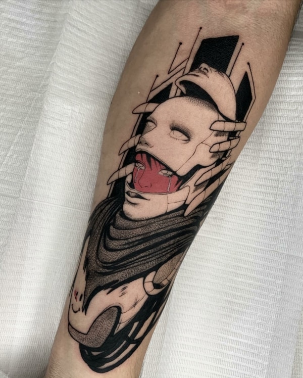 tatuagem cyberpunk diferente perna