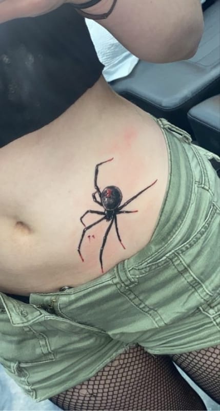 tatuagem de aranha cintura feminina