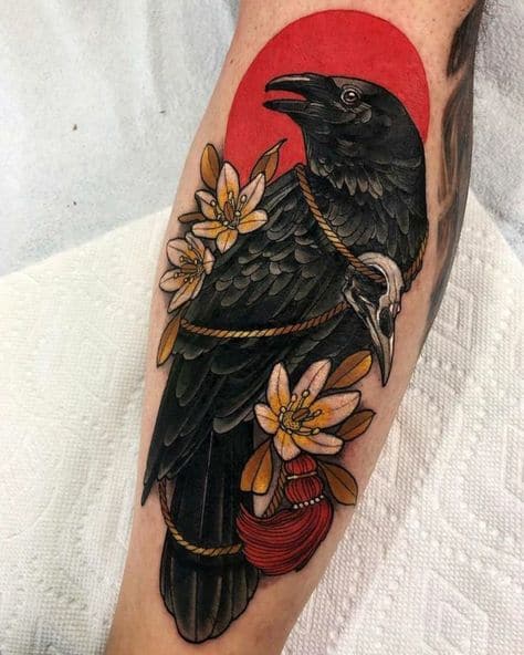 tatuagem de corvo colorida 1