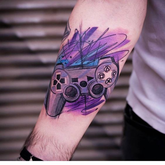 13 tatuagem colorida gamer masculina Pinterest
