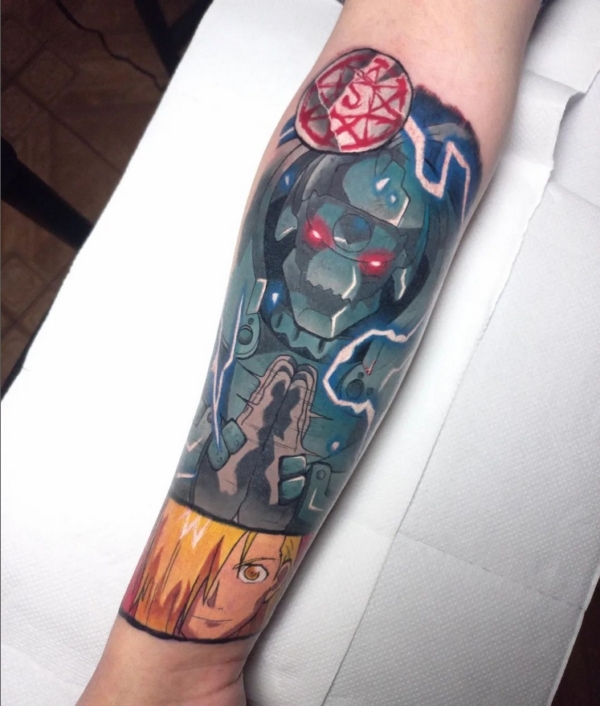14 tatuagem grande e colorida Fullmetal Alchemist @xeo tattoo