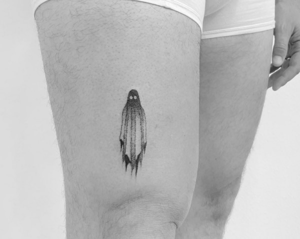 24 tatuagem masculina handpoke na perna @bottomlesspoutine