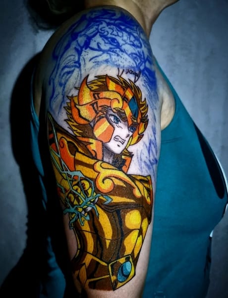 26 tatuagem colorida no braco cavaleiros do zodiaco @kaiqueborges tattoo