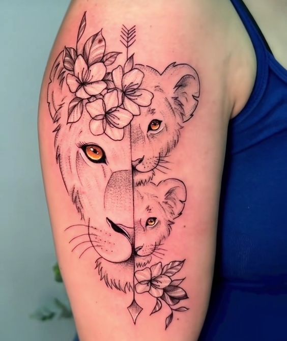 39 tatuagem moderna de leoa com 2 filhotes Pinterest