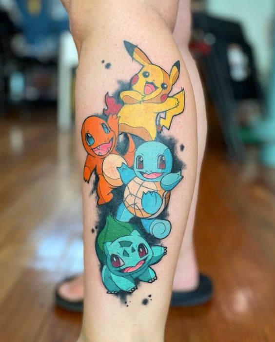 8 tatuagem colorida de Pokemon na perna Pinterest
