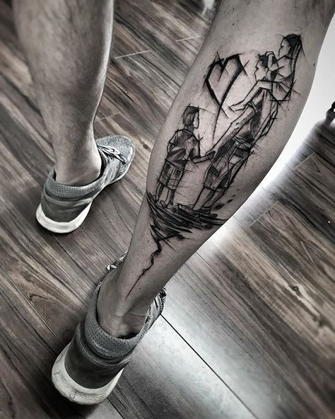 tatuagem familia masculina perna