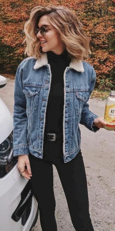 10 look feminino com jaqueta jeans de pelinho Pinterest