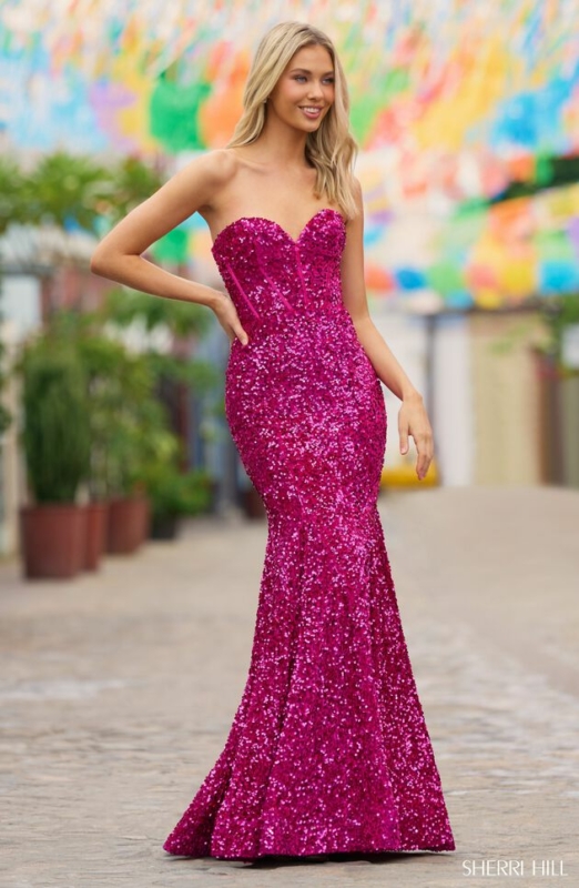 27 look com vestido longo de paete pink Sherri Hill
