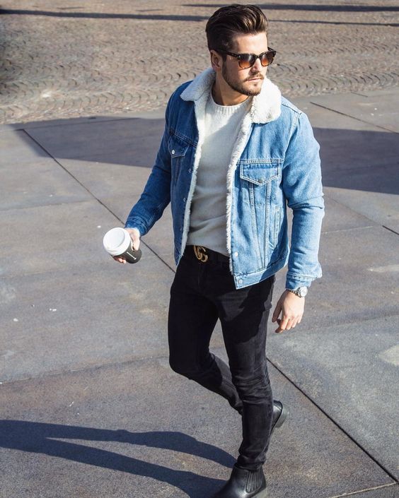 29 look de inverno masculino com jaqueta jeans de pelo Pinterest