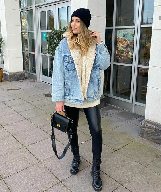 5 look de inverno com jaqueta jeans de pelinho Pinterest