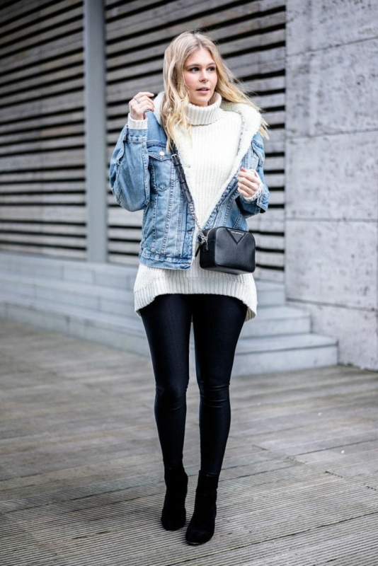 8 look com trico e jaqueta jeans de pelinho Pinterest